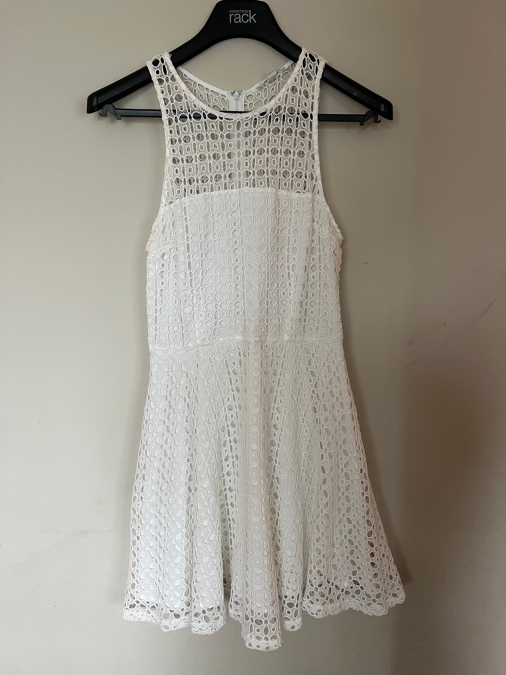 BB Dakota White Crochet Fit-and-Flare Mini Dress